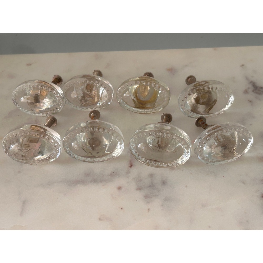 Vintage Darice Heritage Hardware Clear Glass Drawer Pulls Beaded Oval Set of 8